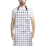 Blue And Purple Tattersall Pattern Print Bib Apron With Pocket