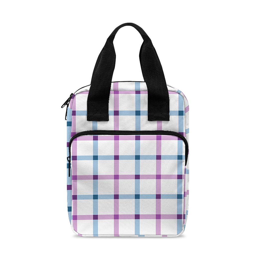 Blue And Purple Tattersall Pattern Print Bible Tote Bag