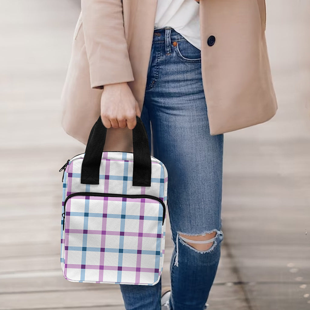 Blue And Purple Tattersall Pattern Print Bible Tote Bag