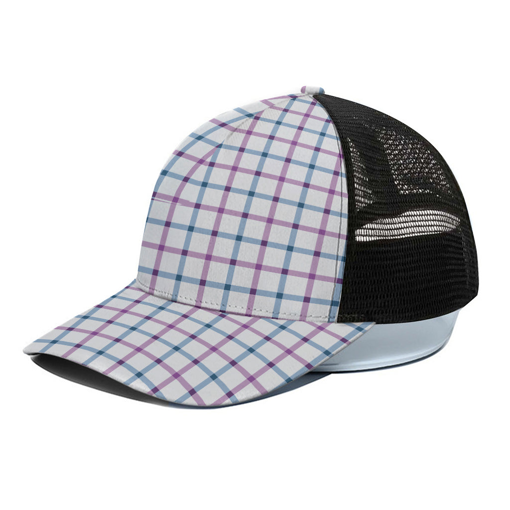 Blue And Purple Tattersall Pattern Print Black Mesh Trucker Cap