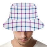 Blue And Purple Tattersall Pattern Print Bucket Hat