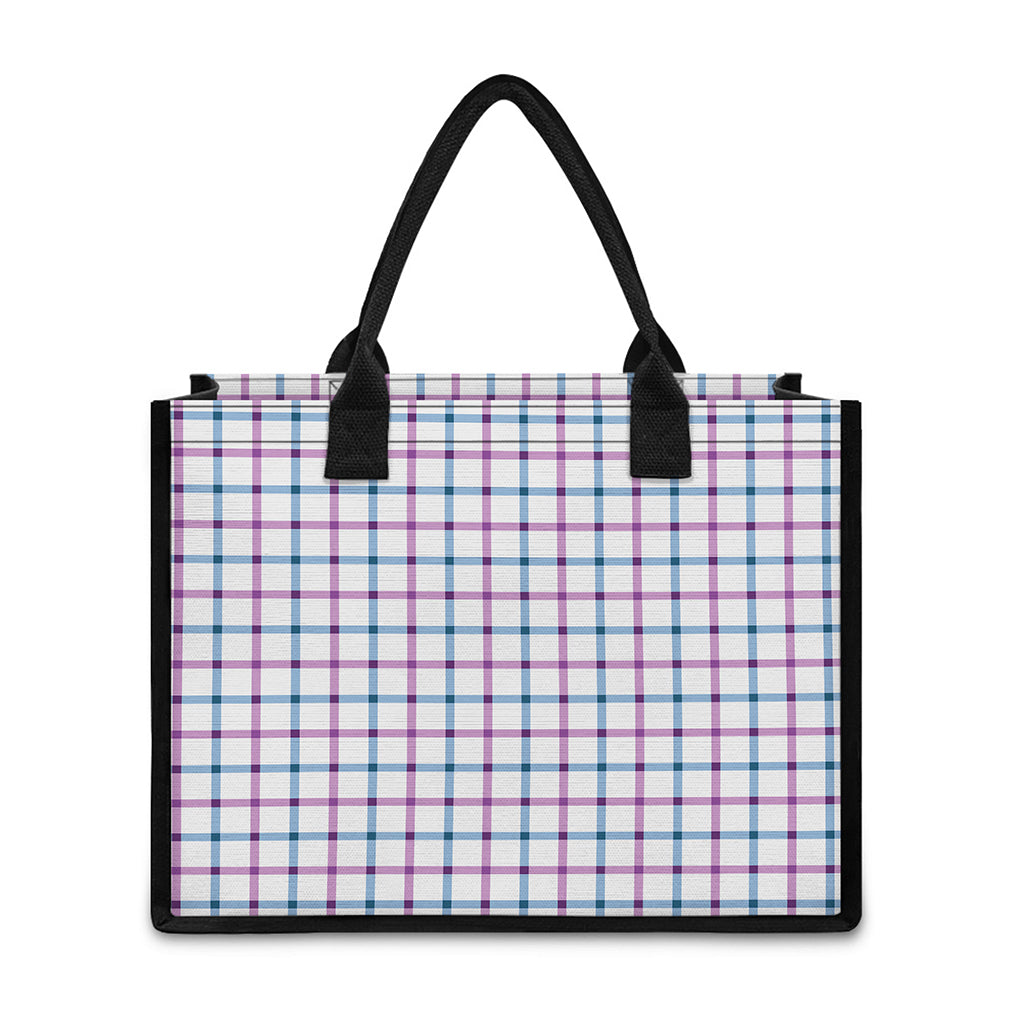 Blue And Purple Tattersall Pattern Print Canvas Tote Bag