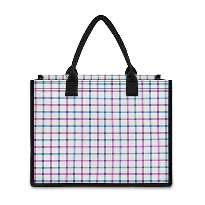 Blue And Purple Tattersall Pattern Print Canvas Tote Bag