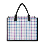 Blue And Purple Tattersall Pattern Print Canvas Tote Bag