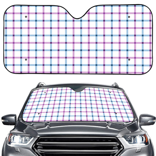 Blue And Purple Tattersall Pattern Print Car Windshield Sun Shade