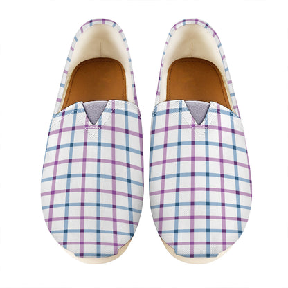 Blue And Purple Tattersall Pattern Print Casual Shoes