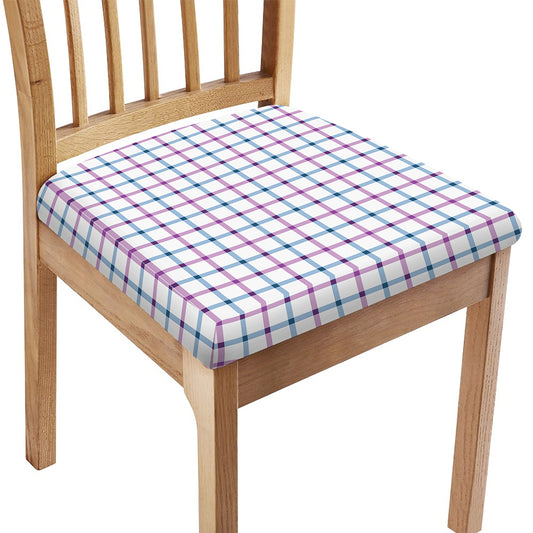 Blue And Purple Tattersall Pattern Print Chair Cushion Cover