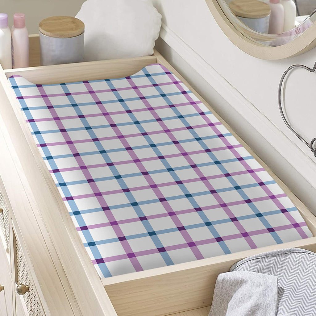 Blue And Purple Tattersall Pattern Print Changing Pad Cover