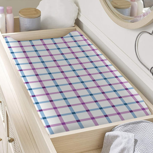 Blue And Purple Tattersall Pattern Print Changing Pad Cover