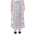 Blue And Purple Tattersall Pattern Print Chiffon Maxi Skirt