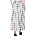 Blue And Purple Tattersall Pattern Print Chiffon Maxi Skirt