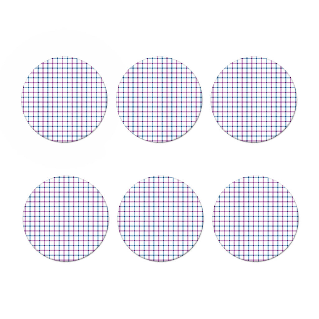 Blue And Purple Tattersall Pattern Print Coaster Set
