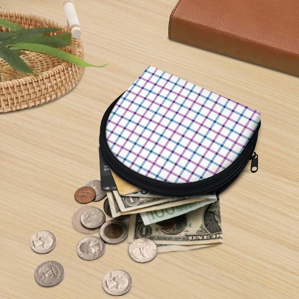 Blue And Purple Tattersall Pattern Print Coin Purse