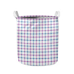 Blue And Purple Tattersall Pattern Print Collapsible Laundry Basket