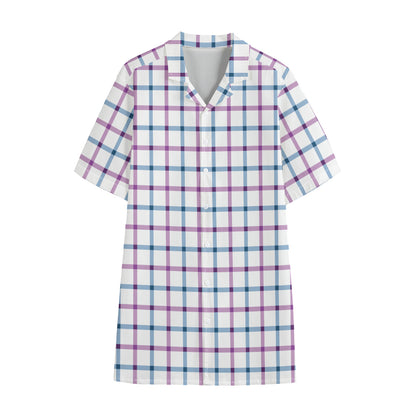 Blue And Purple Tattersall Pattern Print Cotton Hawaiian Shirt