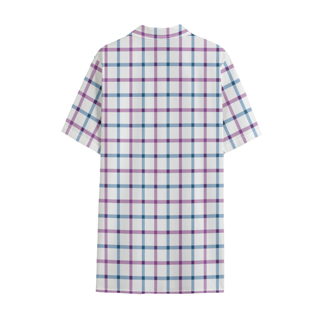 Blue And Purple Tattersall Pattern Print Cotton Hawaiian Shirt