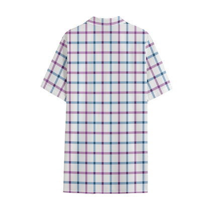 Blue And Purple Tattersall Pattern Print Cotton Hawaiian Shirt