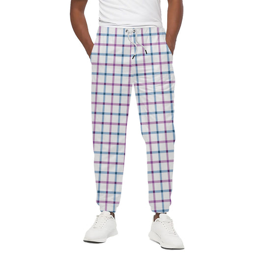 Blue And Purple Tattersall Pattern Print Cotton Pants