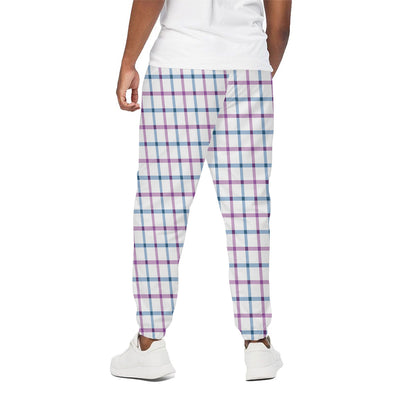 Blue And Purple Tattersall Pattern Print Cotton Pants