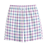 Blue And Purple Tattersall Pattern Print Cotton Shorts