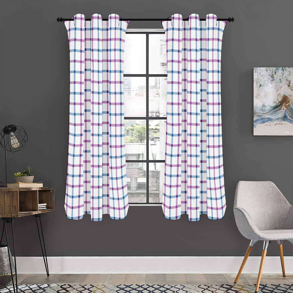 Blue And Purple Tattersall Pattern Print Curtain