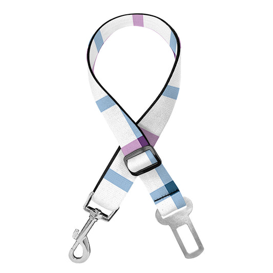 Blue And Purple Tattersall Pattern Print Dog Seat Belt