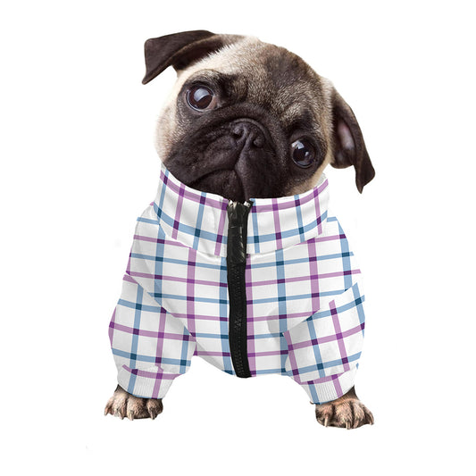 Blue And Purple Tattersall Pattern Print Dog Zip Up Jacket