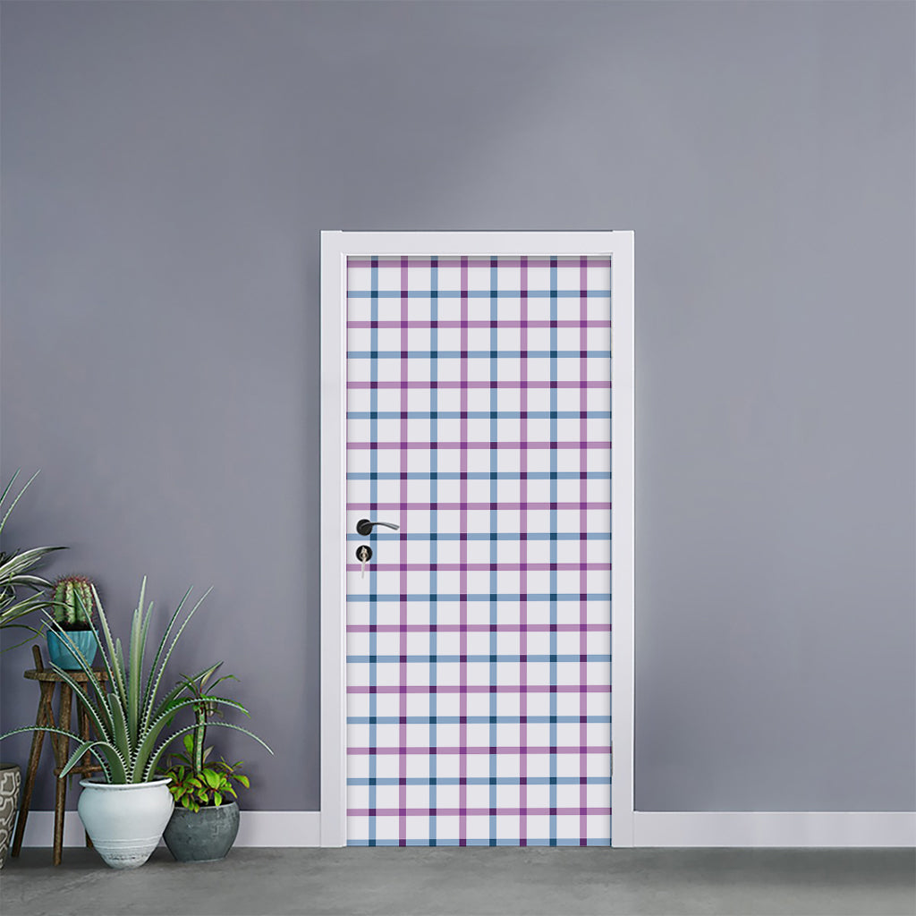 Blue And Purple Tattersall Pattern Print Door Sticker