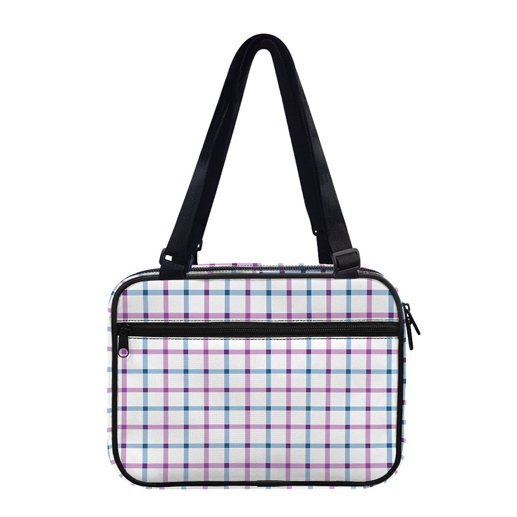 Blue And Purple Tattersall Pattern Print Double Strap Bible Bag