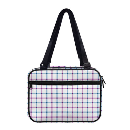 Blue And Purple Tattersall Pattern Print Double Strap Bible Bag