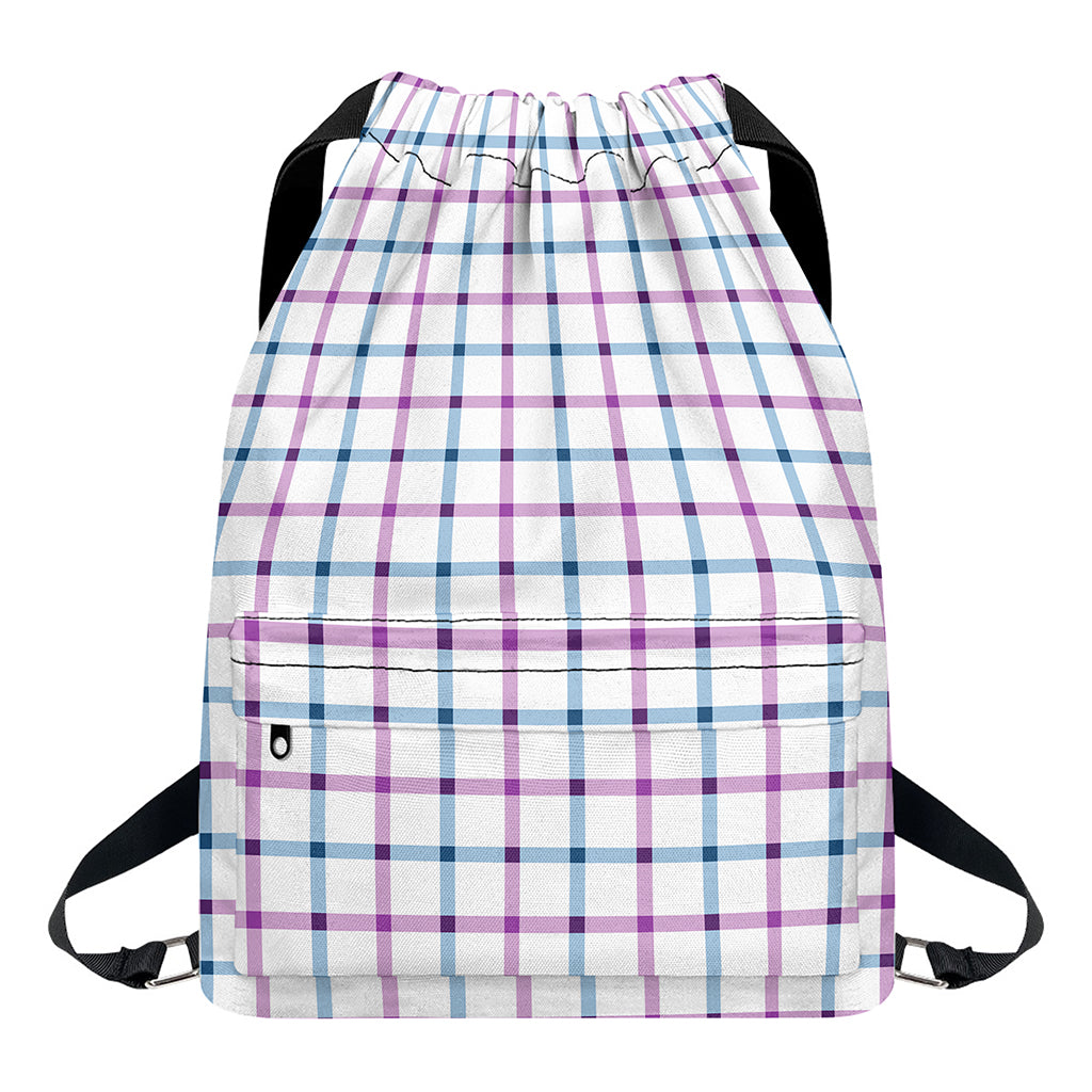 Blue And Purple Tattersall Pattern Print Drawstring Backpack