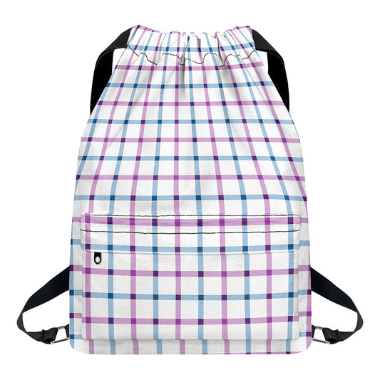 Blue And Purple Tattersall Pattern Print Drawstring Backpack