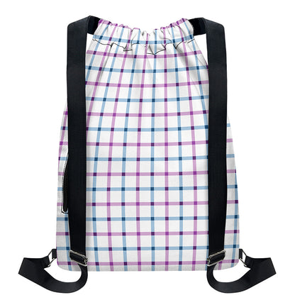 Blue And Purple Tattersall Pattern Print Drawstring Backpack