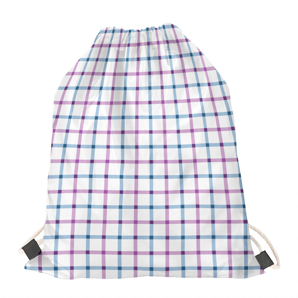 Blue And Purple Tattersall Pattern Print Drawstring Bag