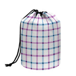 Blue And Purple Tattersall Pattern Print Drawstring Makeup Bag
