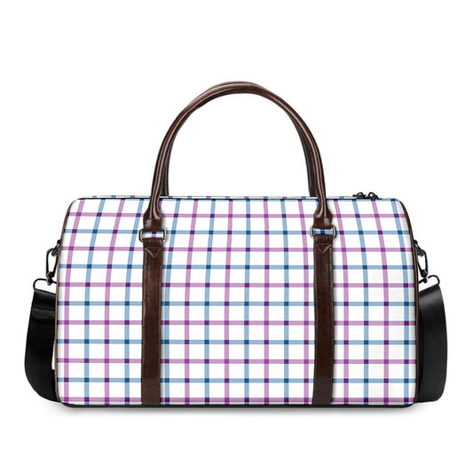 Blue And Purple Tattersall Pattern Print Duffle Bag