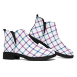 Blue And Purple Tattersall Pattern Print Flat Ankle Boots