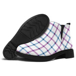 Blue And Purple Tattersall Pattern Print Flat Ankle Boots