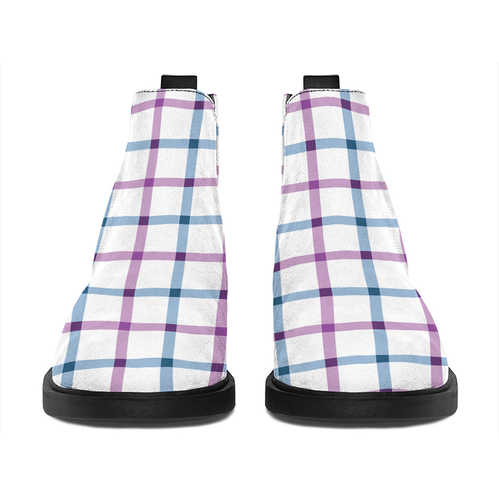 Blue And Purple Tattersall Pattern Print Flat Ankle Boots