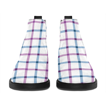 Blue And Purple Tattersall Pattern Print Flat Ankle Boots