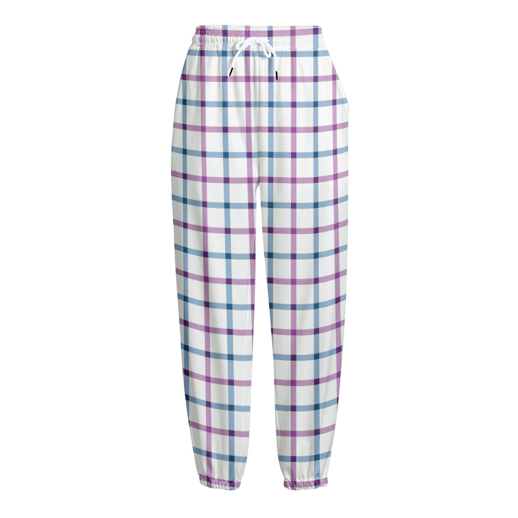 Blue And Purple Tattersall Pattern Print Fleece Lined Knit Pants