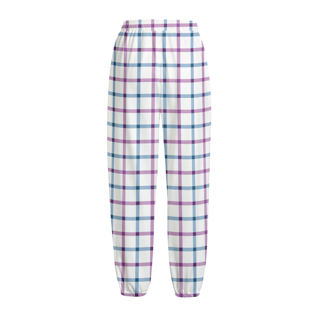 Blue And Purple Tattersall Pattern Print Fleece Lined Knit Pants