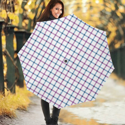 Blue And Purple Tattersall Pattern Print Foldable Umbrella