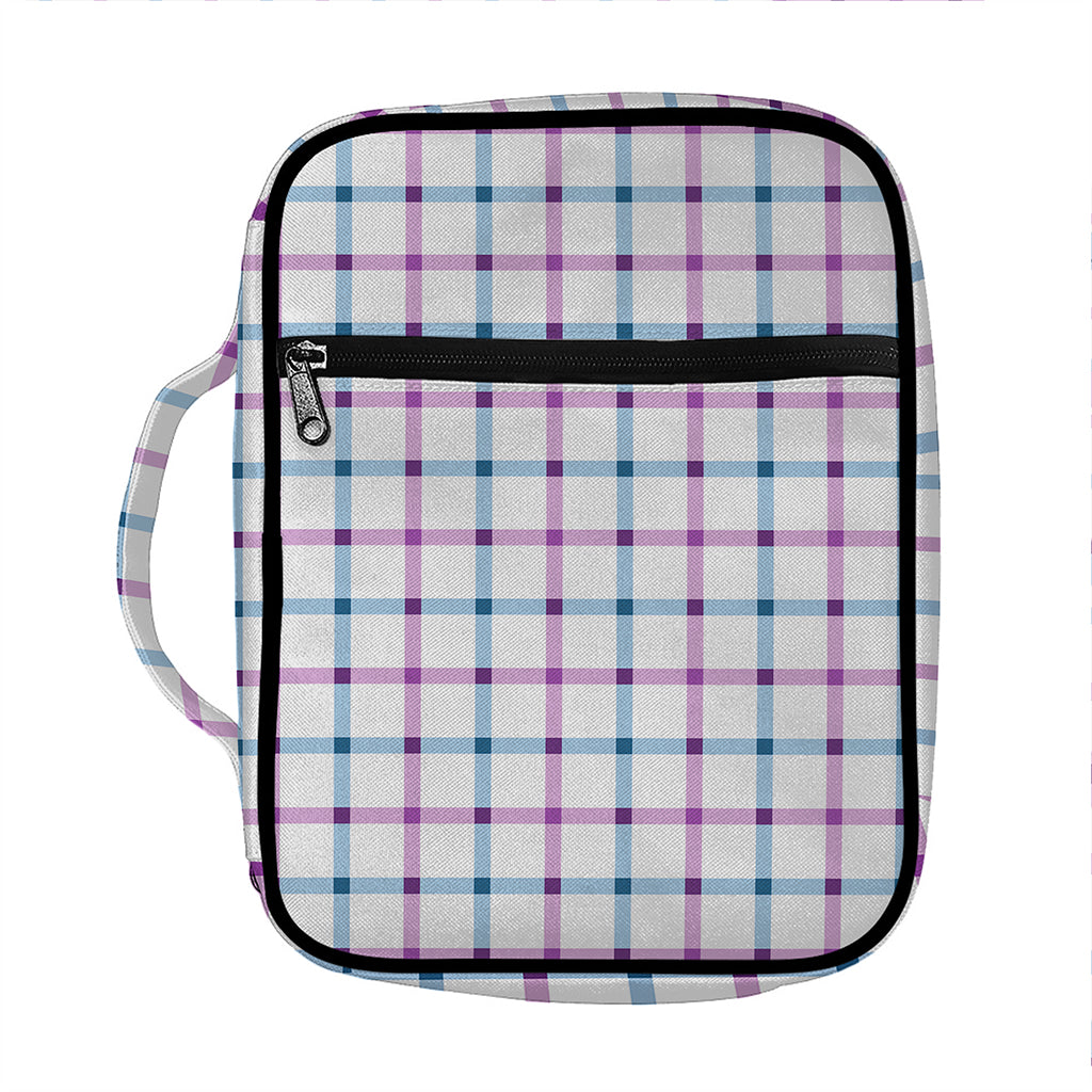Blue And Purple Tattersall Pattern Print Front Pocket Bible Bag