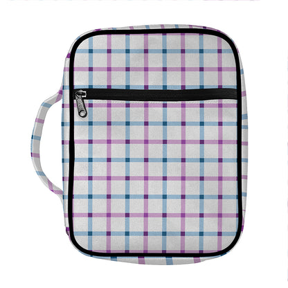 Blue And Purple Tattersall Pattern Print Front Pocket Bible Bag