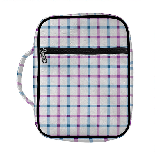 Blue And Purple Tattersall Pattern Print Front Pocket Bible Bag