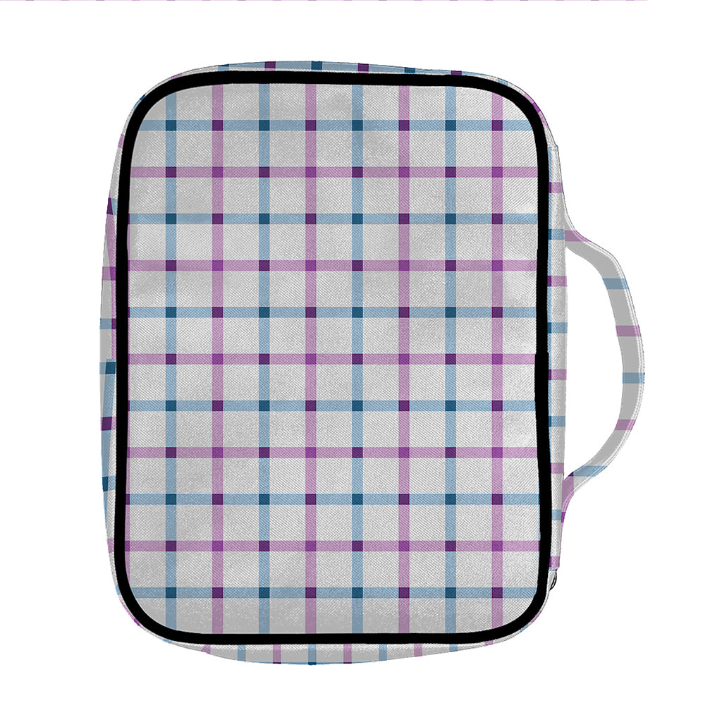 Blue And Purple Tattersall Pattern Print Front Pocket Bible Bag