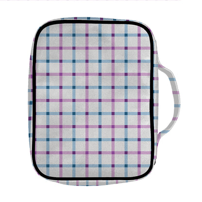 Blue And Purple Tattersall Pattern Print Front Pocket Bible Bag