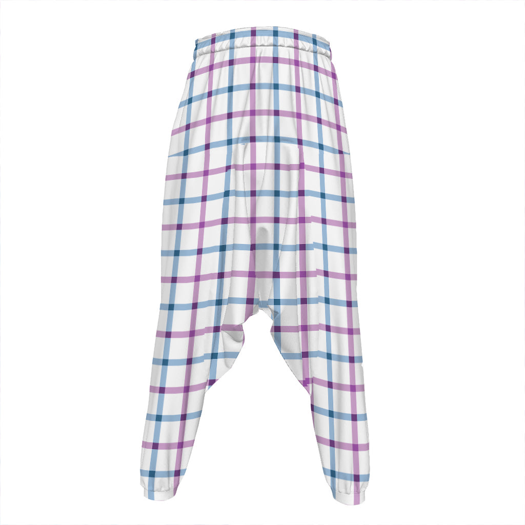 Blue And Purple Tattersall Pattern Print Hammer Pants