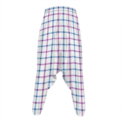 Blue And Purple Tattersall Pattern Print Hammer Pants